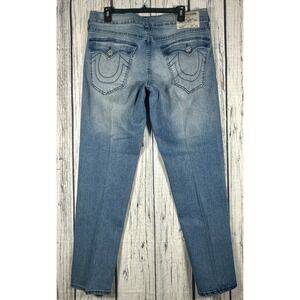 True Religion Ricky Relaxed Straight Jeans‎ Mens 34 Stretch Flap Pockets Blue
